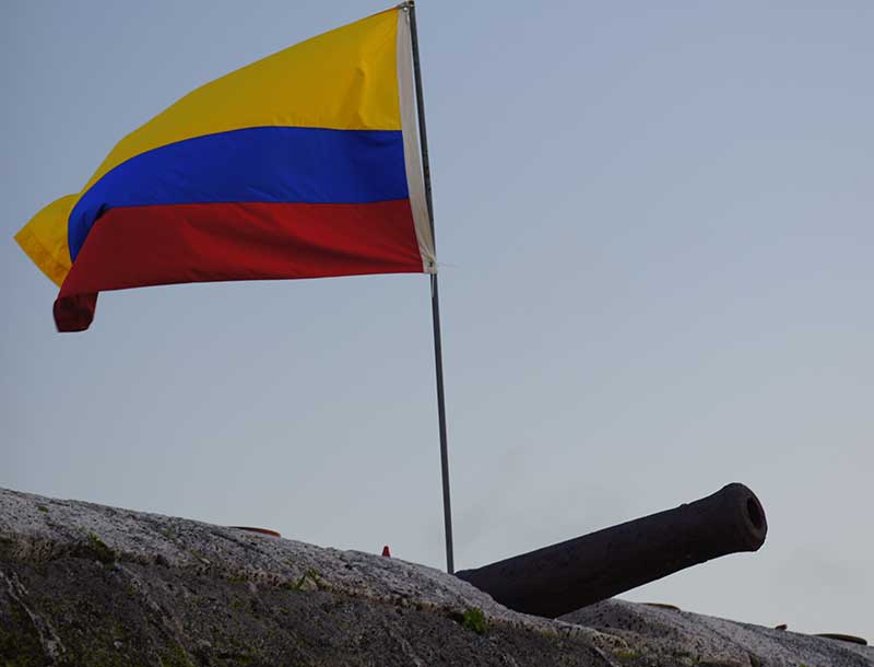 Colombian Flag Flying on top of the Old City Wall of Cartagena